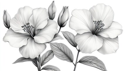 Grayscale hibiscus flowers illustration