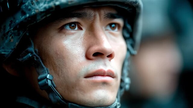 Resolute Soldier with Piercing Gaze Guards Homeland