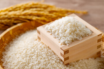 Japanese Rice in a Masu Box

A close-up of Japanese white rice in a traditional wooden masu box,...