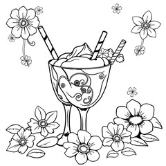 vector illustration of a cup of tea and flowers