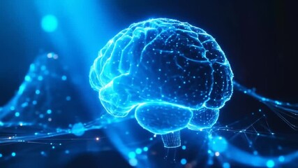 Animated visualization of digital human brain network with glowing connections and dynamic neural - Powered by Adobe
