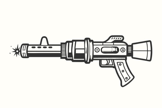 Futuristic Toy Gun Outline With White Background Design