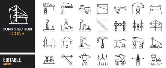Construction equipment line symbols – cranes, loaders, excavators pack