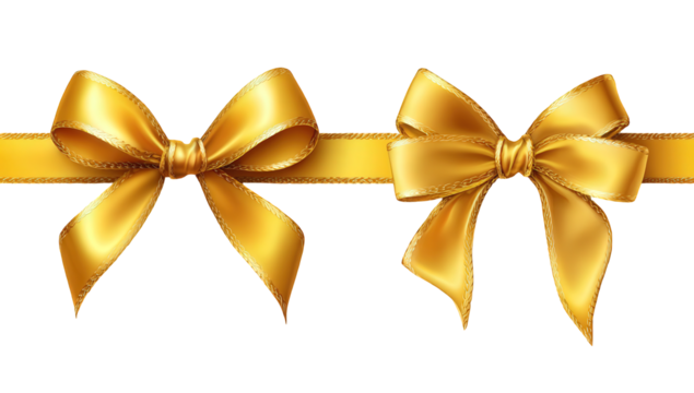 Two Golden Bows with Ribbon on Black Background