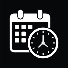 A Clock with Calendar Icon Black and White Vector