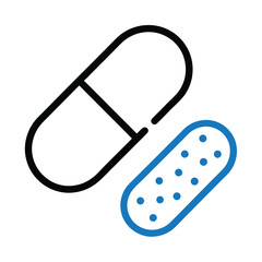 Capsule and Pill in Black and White, Healthcare Icons, White Background