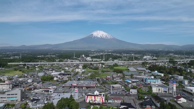 aerial view of Mount Fuji and the city of Gotemba
