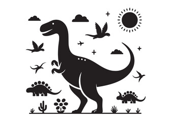 dinosaur logo silhouette vector, dinosaur logo vector silhouette illustration, tyrannosaurus rex silhouette logo vector, powerful predator dinosaur logo silhouette vector on white background.