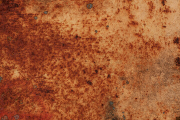 A macro shot of a rusty metal object's surface with peeled paint, showing a variety of colors from bright orange to deep reddish-brown.