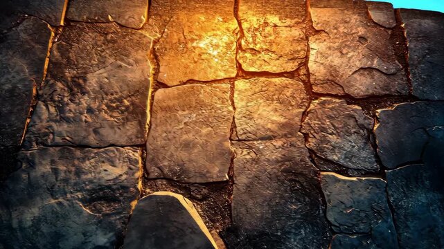 Stone Pavement Texture with Golden Light and Dark Shadows.