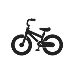 Simple black silhouette of a child s bicycle with two wheels and handlebars on a white background