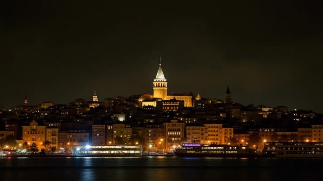 Galata tower rising amidst Istanbul city lights and vibrant nightlife