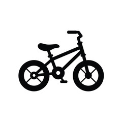 Simple silhouette of a bicycle with two wheels and handlebars on a white background