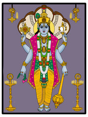 hand drawn digital art of lord vishnu