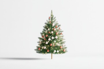 Fototapeta premium Minimalist christmas tree with red and white baubles for holiday celebration decor