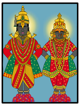 hand drawn digital art of lord vithhal and rukmini