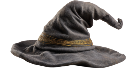 Gray Witch's Hat with Gold Band on Black Background
