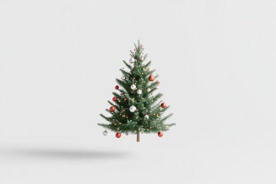 Minimalist christmas tree with ornaments on white background for holiday decor