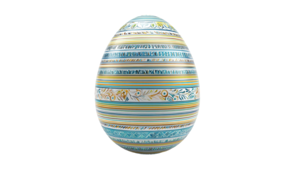 Ornate Blue Gold Easter Egg Design on Transparent Background