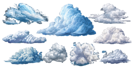 Collection of Blue and White Clouds Digital Illustration