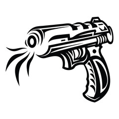 Futuristic Gun Art, Detailed Black and White Weapon on White Background