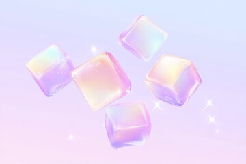 Pastel iridescent ice cubes on gradient background for refreshing beverage design