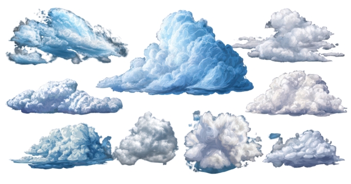 Collection of Blue and White Clouds Digital Illustration
