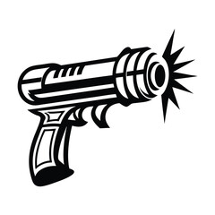 Isolated Black Ray Gun Icon with Futuristic Design on White Background