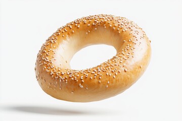 Sesame bagel on white background for bakery promotion or breakfast design