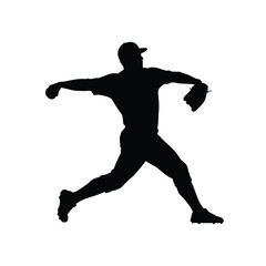 Baseball pitcher throwing ball silhouette action sport