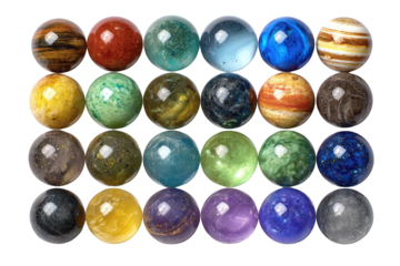 Collection of Colorful Glossy Spheres on Transparent Background