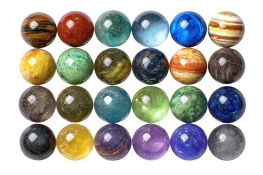 Collection of Colorful Glossy Spheres on Transparent Background
