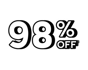 Discount banner with bold white text 98% OFF on transparent background. Perfect for online store promotions, flash sales, clearance events, e-commerce marketing campaigns, and special offers