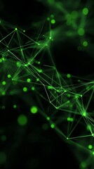 Obraz premium Abstract Green Network on Black Background with Interconnected Lines and Dots Creating a Modern Futuristic Aesthetic