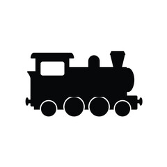 Classic steam locomotive silhouette icon representing transportation and travel on a white background