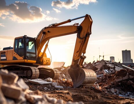 Large Excavator at a Demolition Site