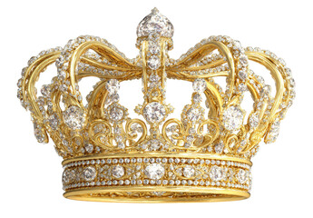 Ornate Gold Crown with Sparkling Diamonds on Black Background
