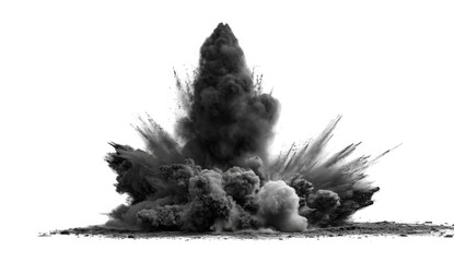 Grayscale Explosion with Dramatic Smoke Plumes Against Black Background