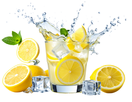 Splashing Lemonade Action Shot, Isolated