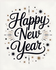 Happy new year lettering design with stars isolated on white background