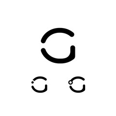 Technical logo Letter G, digital cyber space alphabet font, set of three different symbols