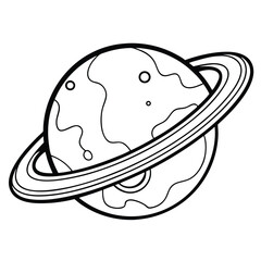 Cartoon planet with rings, design element on white background