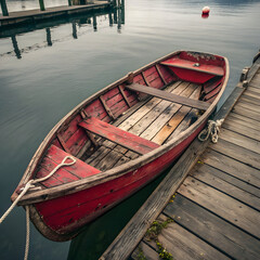Old red rowboat weathered wooden vessel nautical charm