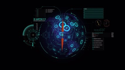 Futuristic Digital Earth Globe with Animated HUD Interface Showing Global Network Statistics - Powered by Adobe