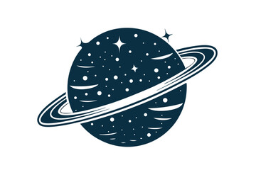 Celestial Blue Planet with Rings and Stars on White Background