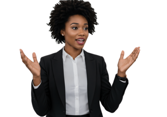 Young african american businesswoman talking isolated on transparent background