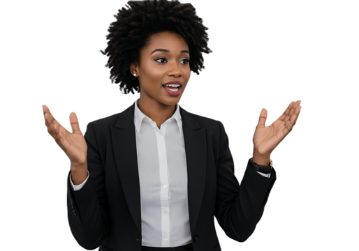 Young african american businesswoman talking isolated on transparent background