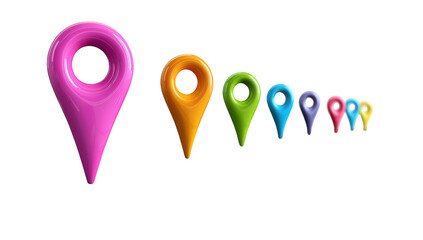 Colorful 3D Glossy Map Markers on Black Background