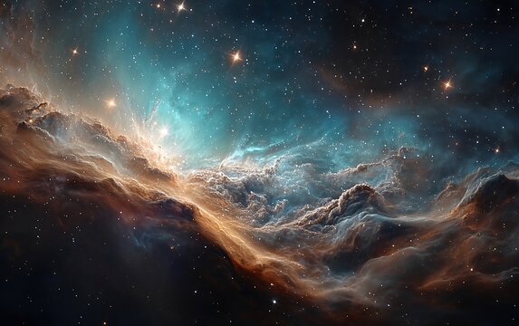 Stunning abstract high-resolution image of a colorful nebula with stars in the night sky