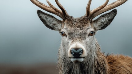 Intimate Portrait of a Majestic Red Deer with Impressive Antlers in Nature